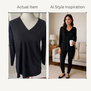 J Jill Womens Tunic Top XS Supima Cotton Black Minimalist Capsule Wardrobe
